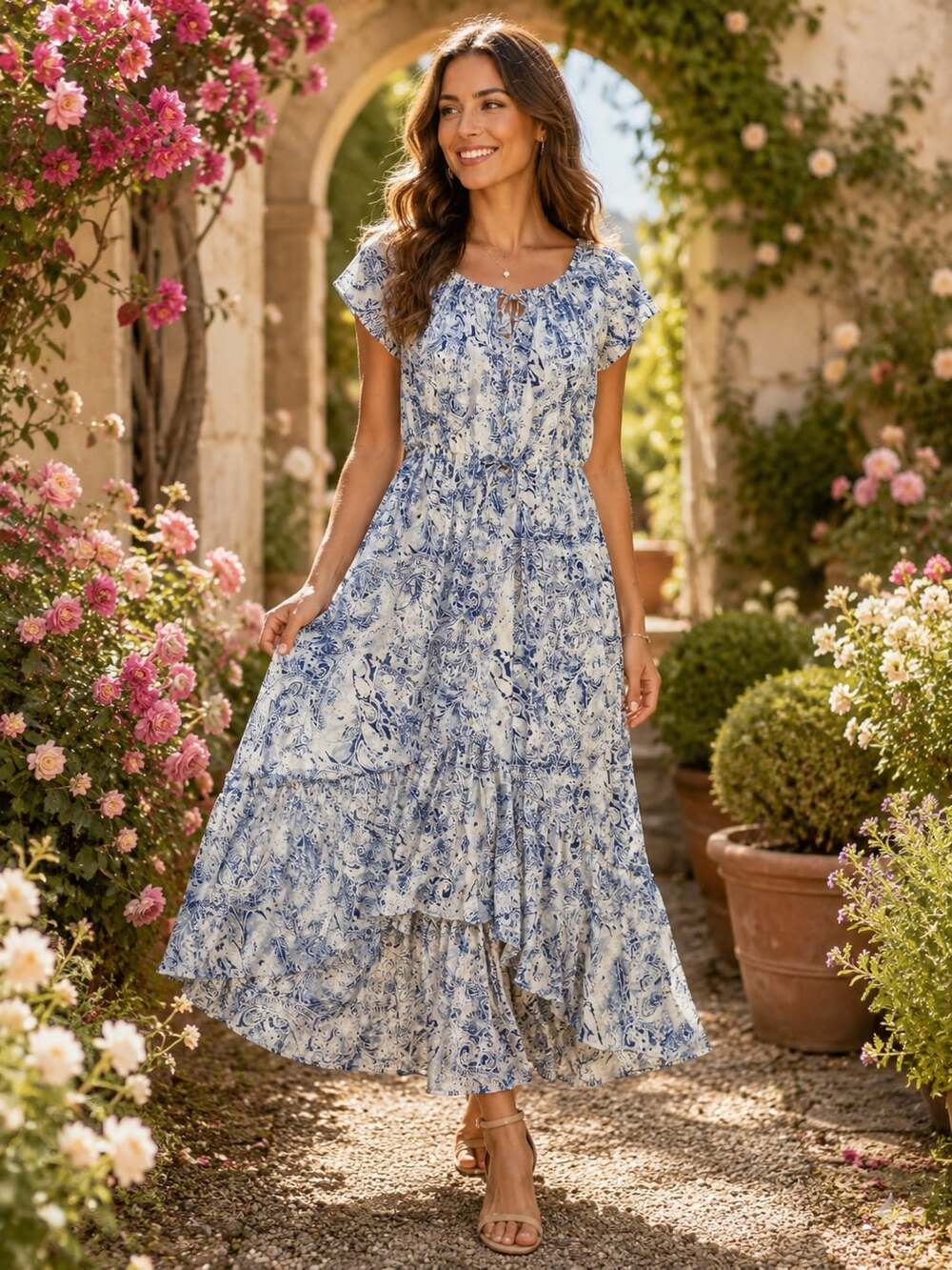 Just Found Blue Paisley Off Shoulder High Low Maxi Dress Boho 2X Plus Size